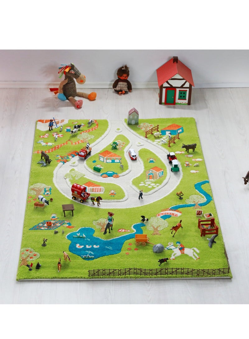 IVI 3D Play Carpet Farm Design - Medium | Green | Activity Playmat for Kids & Children | Bedroom, Living Room, Nursery Rug | Polypropylene | Foldable | 150 cm x 100 cm - Image 1